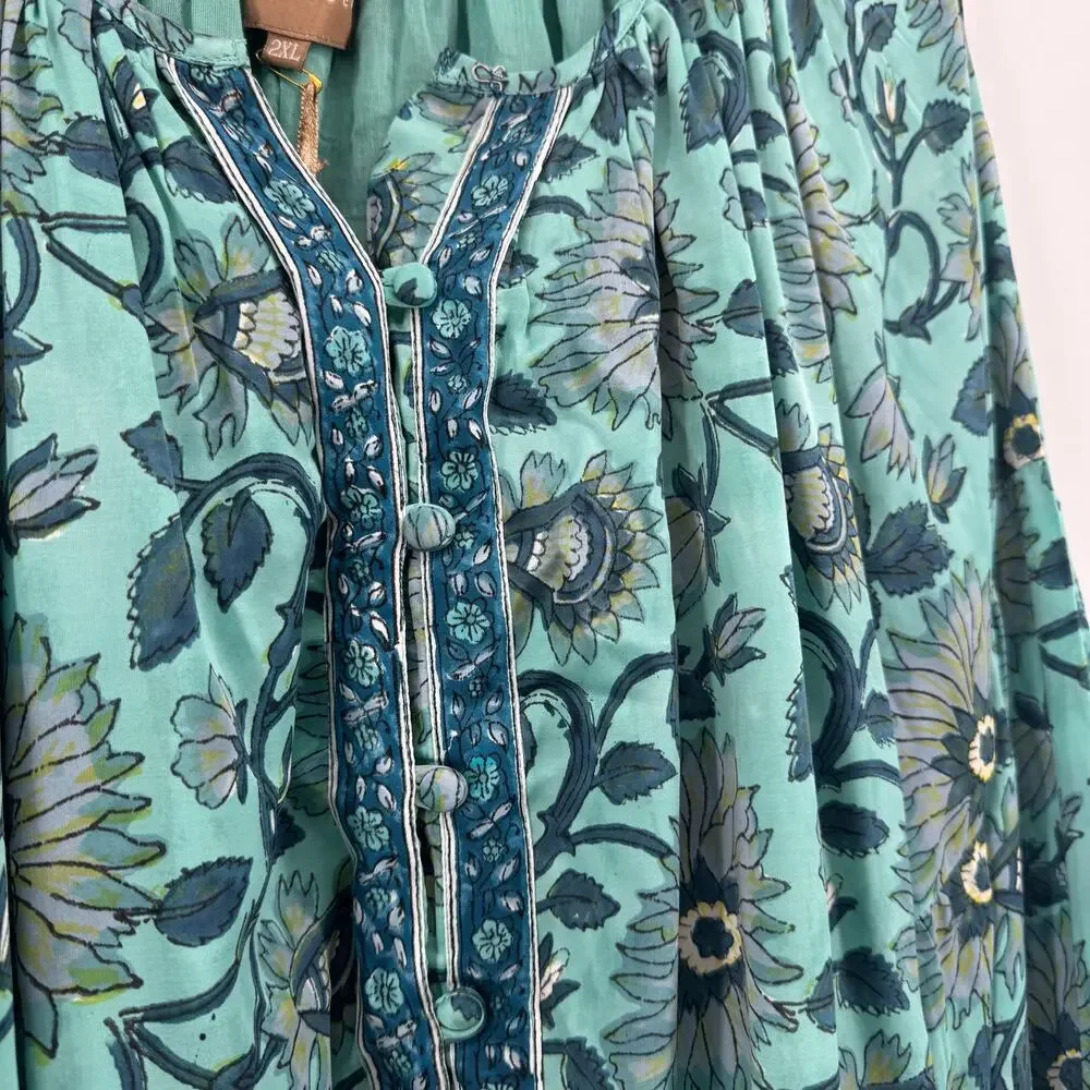 Clara the Label Victoria Dunn Briar Blouse in Blue Bonnet Sz 2XL Block Print NWT - Picture 4 of 10
